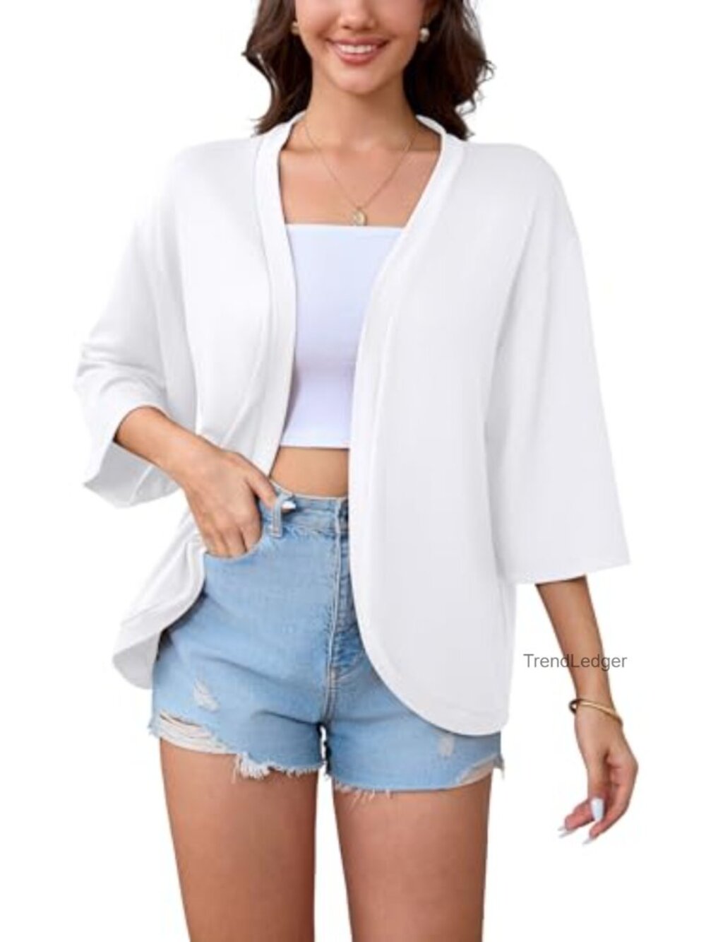 Women's Lightweight Open Front Cardigan 3/4 Bell Sleeve Casual Summer Cover Up